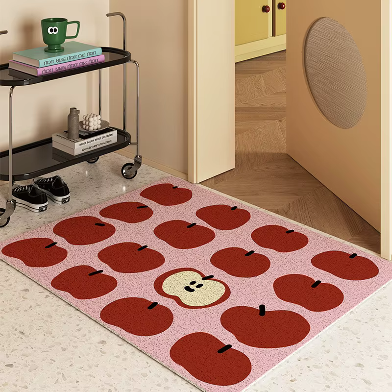 Tapis de dessin animé pomme, Design de fruits rouge rose avec texte de grandes pommes, décoration de