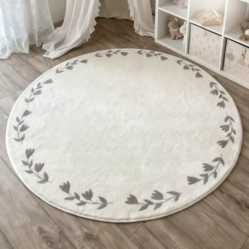 Tapis rond à fleurs, tapis moelleux et doux, tapis antidérapant pour chambre d'enfant, tapis de jeu,
