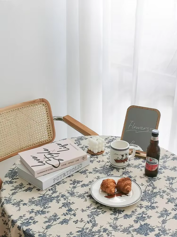 Nappe en coton et lin à fleurs, couverture de Table ronde lavable et rustique pastorale pour décorat