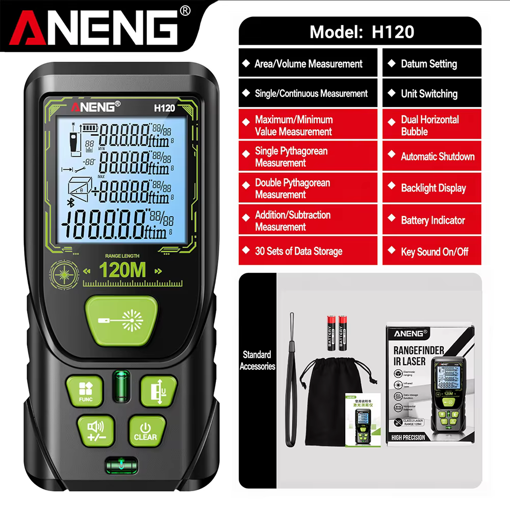 Télémètre laser professionnel rétroéclairé avec mode double base, outil de mesure de distance portab