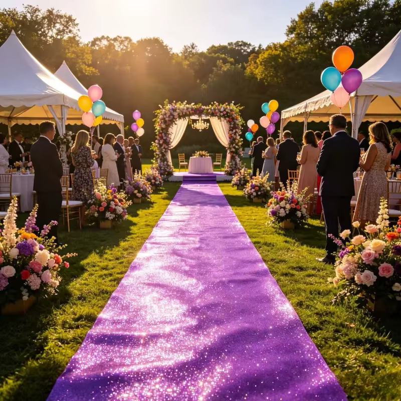 Les tapis violets sont utilisés pour décorer les allées de mariage, les tapis d'intérieur et d'extér