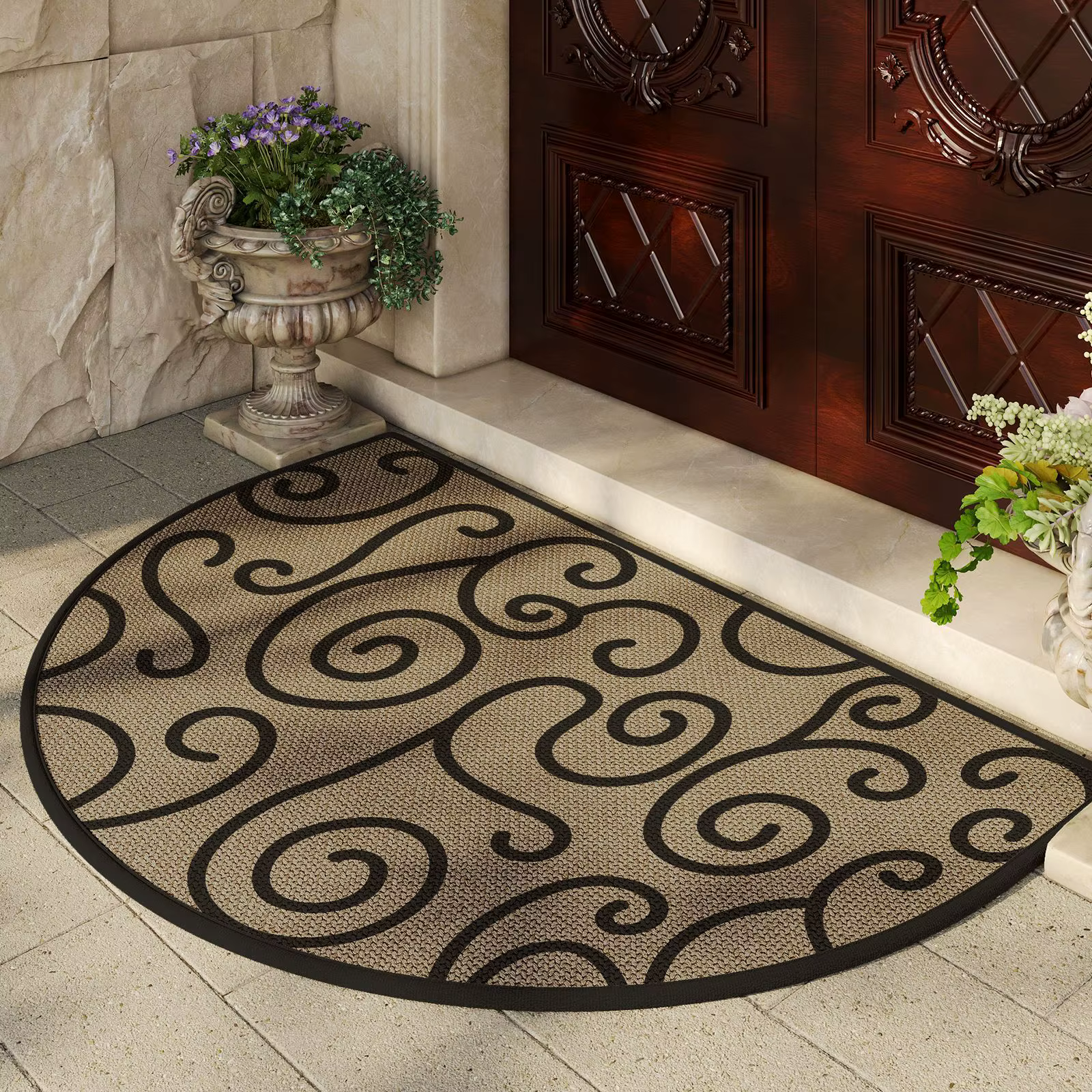 Tapis de sol antidérapant demi-rond, paillasson bohème lavable, tapis d'entrée floral absorbant, tap