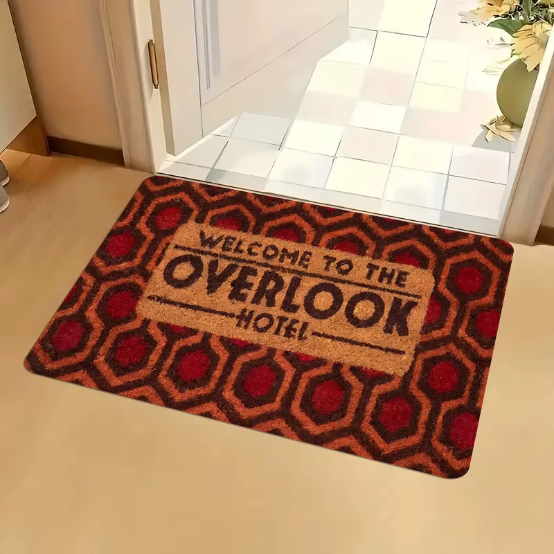Paillasson sur le thème de l'hôtel vintage – Matériau épais en flanelle, hexagone rouge orange avec 