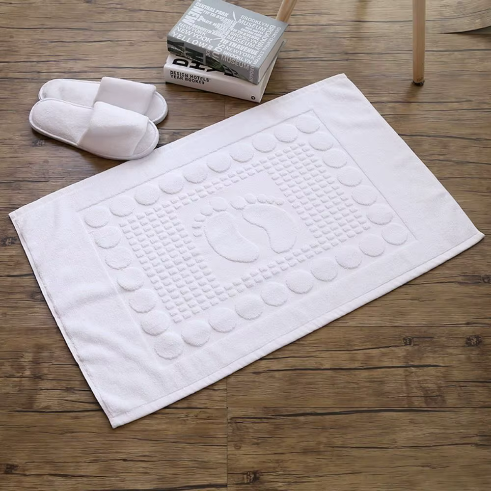 Tapis de bain en coton absorbant l'eau non ald, serviette de sol blanche, pavé, pied, parten, hôtel,