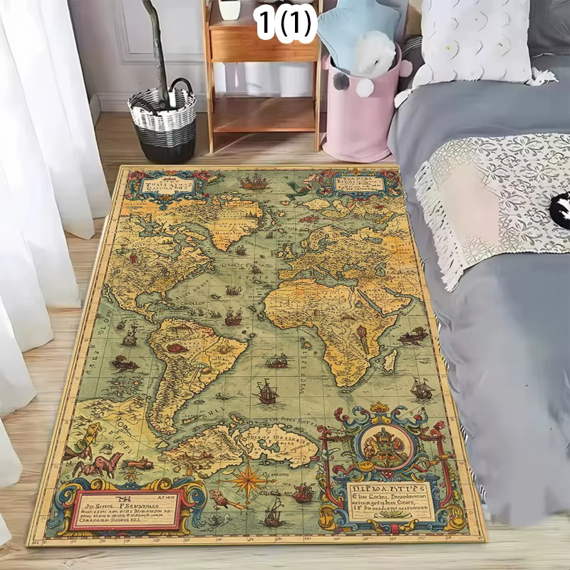 Tapis de sol vintage avec carte du monde, tapis de jeu pour enfants, antidérapant, lavable, paillass