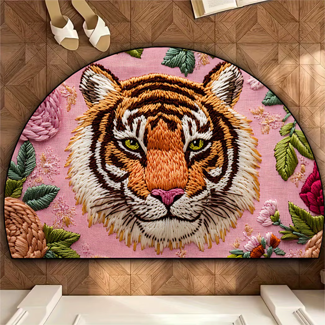 VIKAMA – tapis de sol d'entrée Semi-circulaire imprimé tigre, décoratif Floral rose, pour hall d'ent