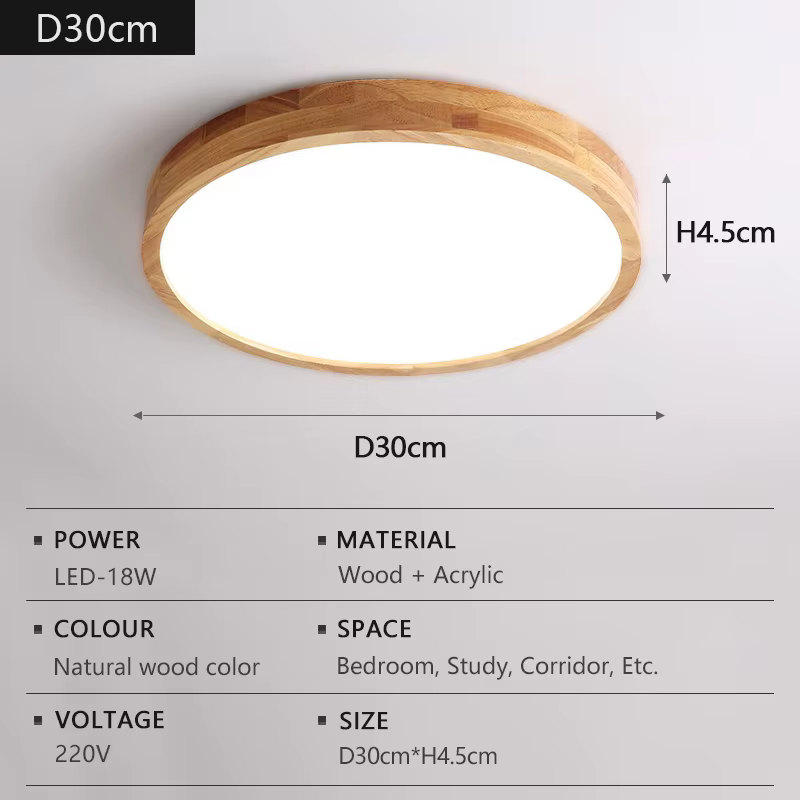 Plafonnier LED en bois massif nordique, éclairage rond en bois grainé, lampes pour cuisine, salon, c