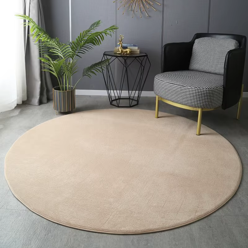 Tapis rond en velours de corail gris, pour la maison, salon, Table basse, tapis de sol court en pelu