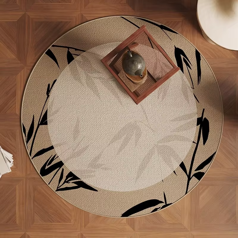 Tapis rond de style zen en bambou et encre chinoise, antidérapant, lavable, doux, pour salle de thé,
