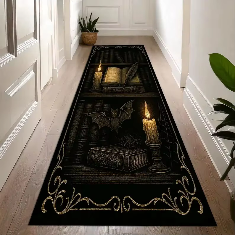 Tapis Gothique Chauve-souris pour Décoration d'Intérieur, Tapis d'Entrée Sombre Occulte, Tapis Longs