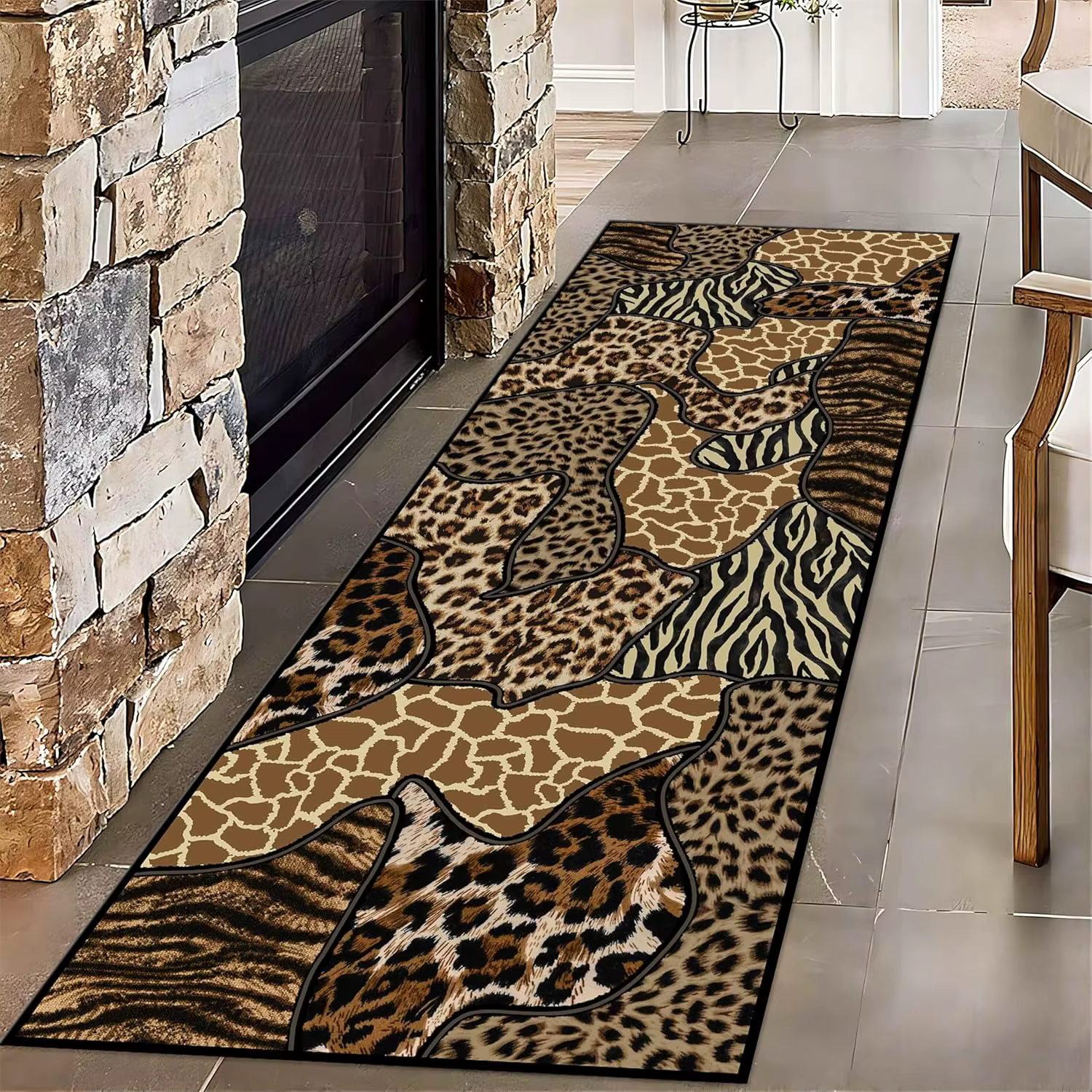 Chemin à rayures d'animaux pour entrée Boho Beige, tapis imprimé zèbre Animal pour salon, tapis anti
