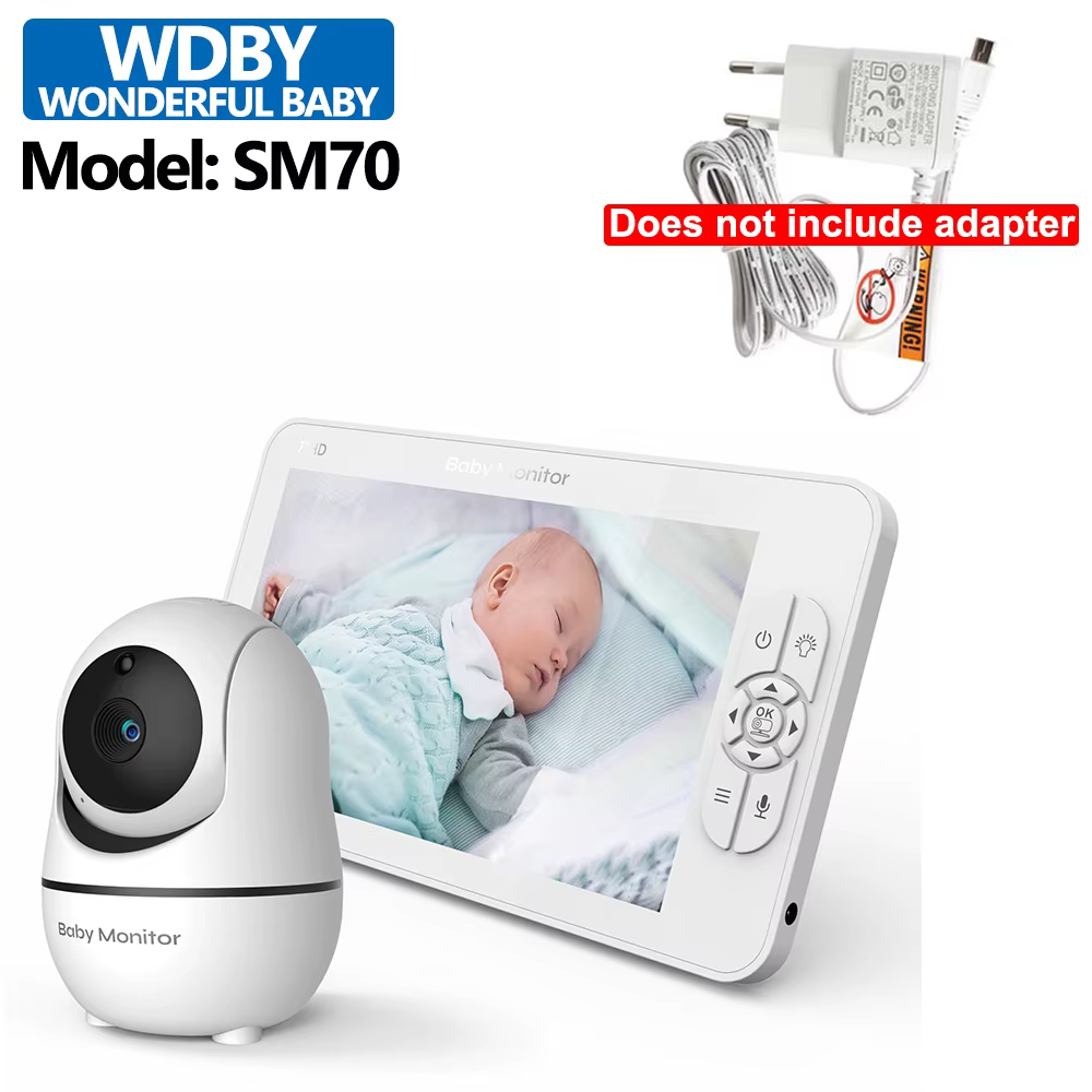 Moniteur vidéo pour bébé de 7,0 pouces, avec caméra PTZ à zoom 4X, écran partagé HD, audio bidirecti