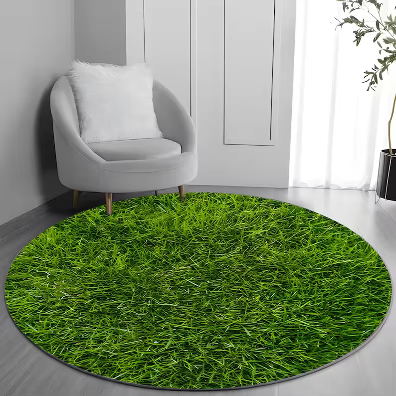 Tapis à motif d'herbe réaliste, vert, inspiré de l'extérieur, lavable, antidérapant, moderne, pour l