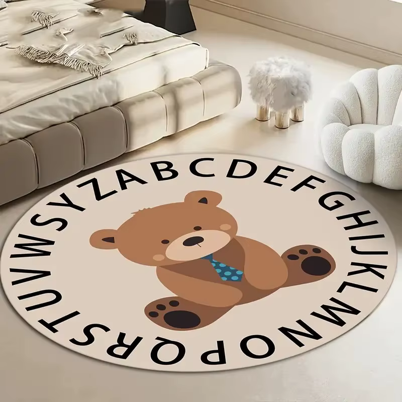 Adorable tapis rond alphabet ABC en forme d'ours, tapis éducatif pour apprendre, tapis de sol pour e