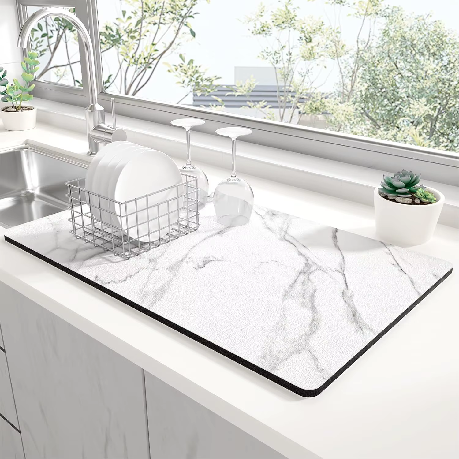 Tapis de séchage de cuisine à texture marbre, antidérapant, résistant à la chaleur, pour comptoir, d