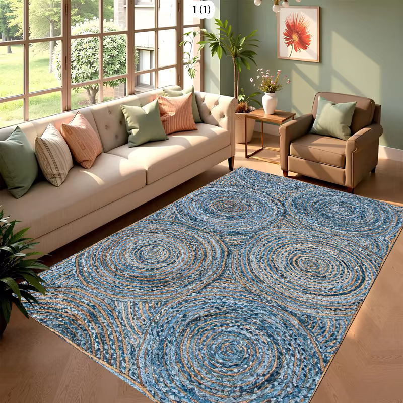 Tapis circulaire tressé à la main en chindi pour salon, tapis décoratif en coton coloré de style boh