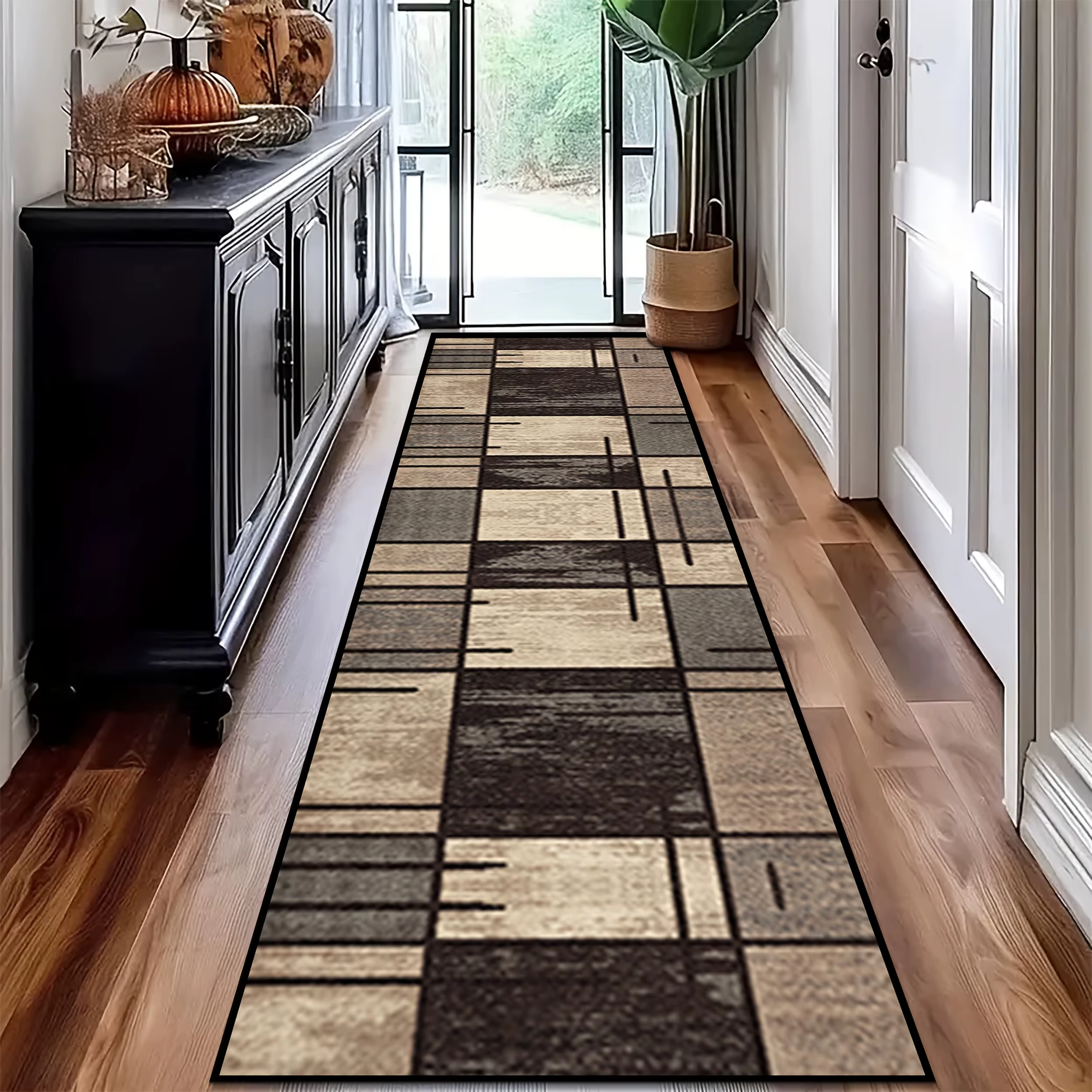 VIKAMA 1pc tapis de chemin de Style géométrique à carreaux Vintage, tapis de cuisine facile à nettoy