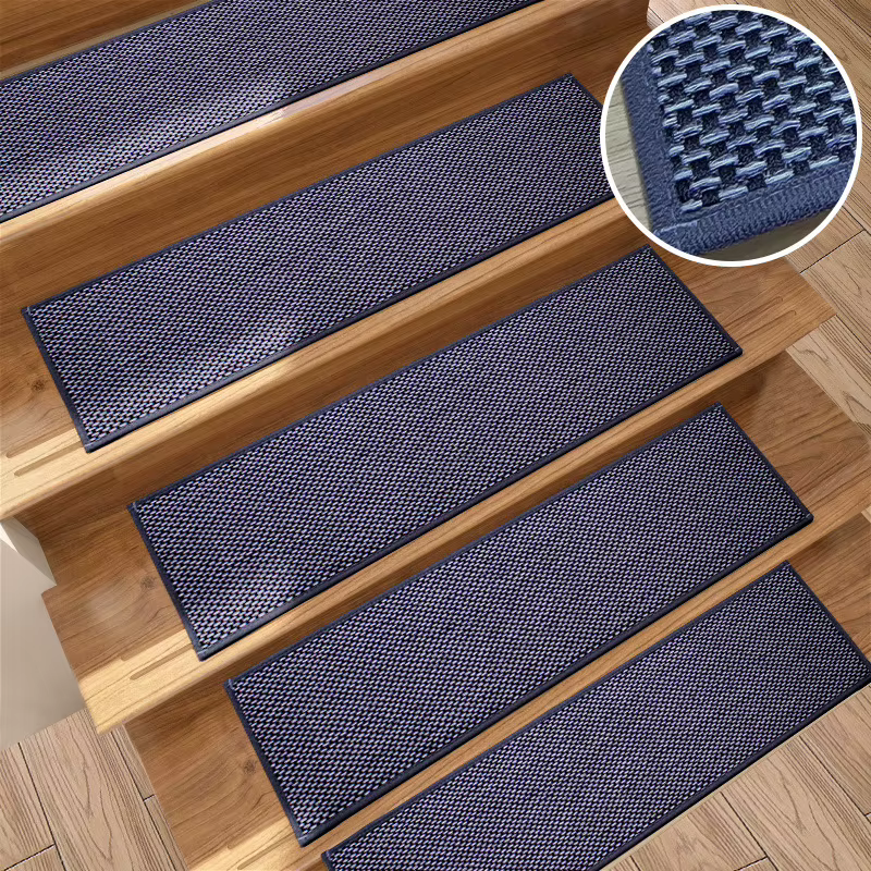 1 pièce Tapis d'escalier antidérapant en imitation lin 20x76cm, lavable, absorbant l'eau, insonorisa