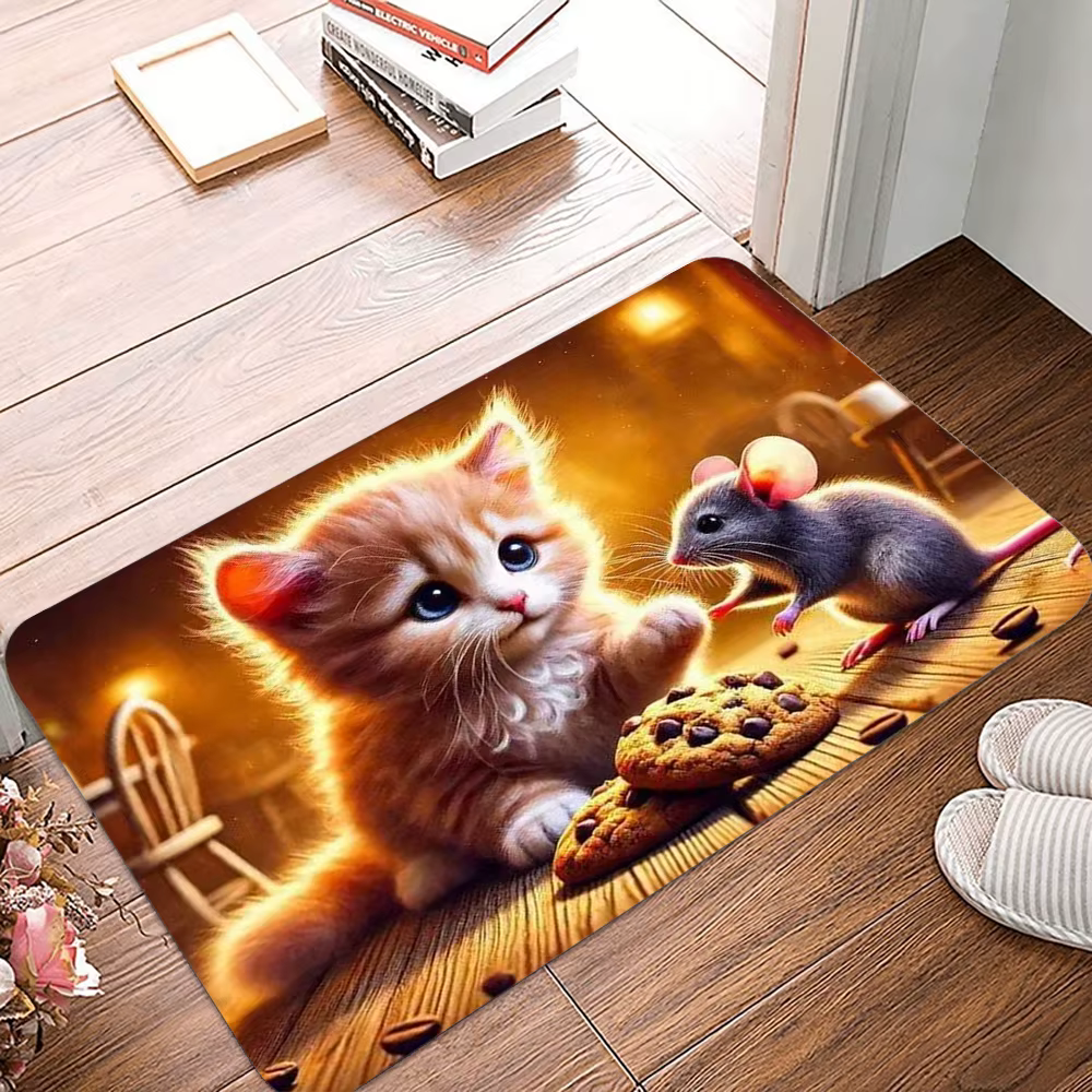 Paillasson de cuisine chaton mignon, tapis de sol pour entrée, cuisine, antidérapant, accessoire de