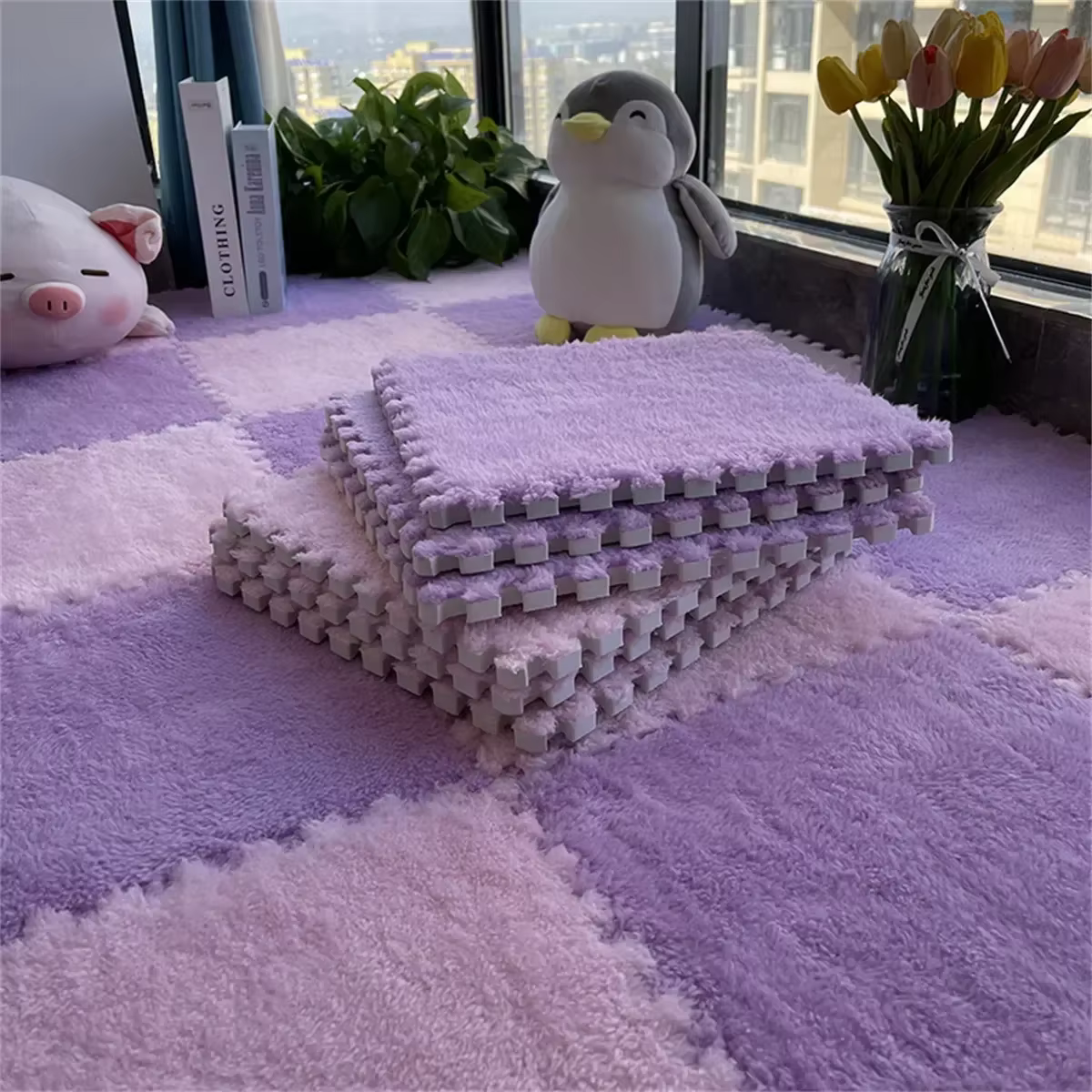 Lea-Tapis en peluche souple pour enfants, tapis de puzzle en polymères, virus chauds, carreaux d'exe