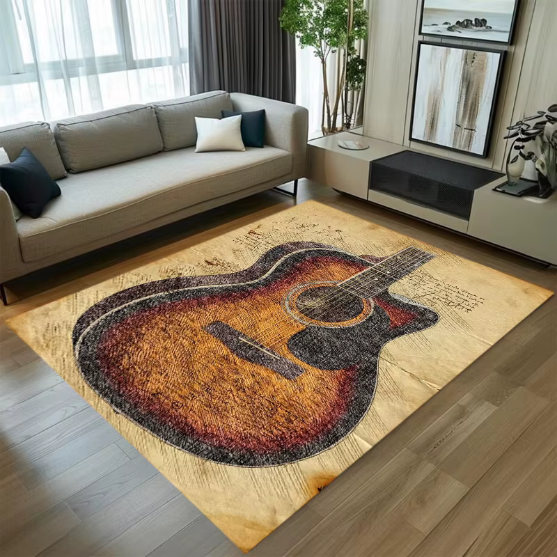 Tapis de sol vintage guitare rock, décoration intérieure, salon, chambre, tapis antidérapant pour ch