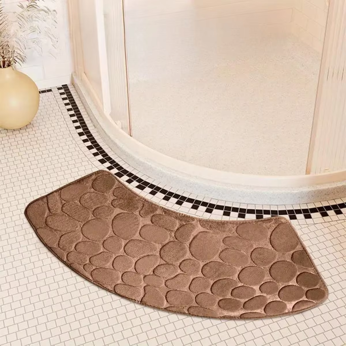 Tapis de Sol Absorbant Incurvé en Forme d'Éventail, Épais, 1.2 cm, pour Salle de Douche, Toilettes,