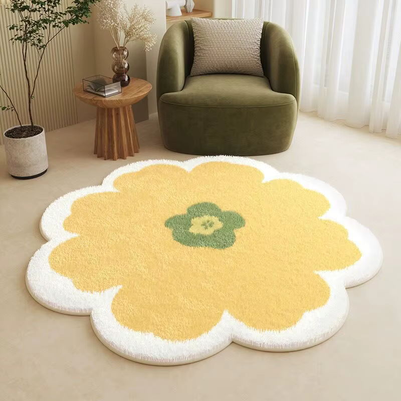 VIKAMA Tapis rond à fleurs fraîches, doux et moelleux, antidérapant, lavable en machine, décor éléga