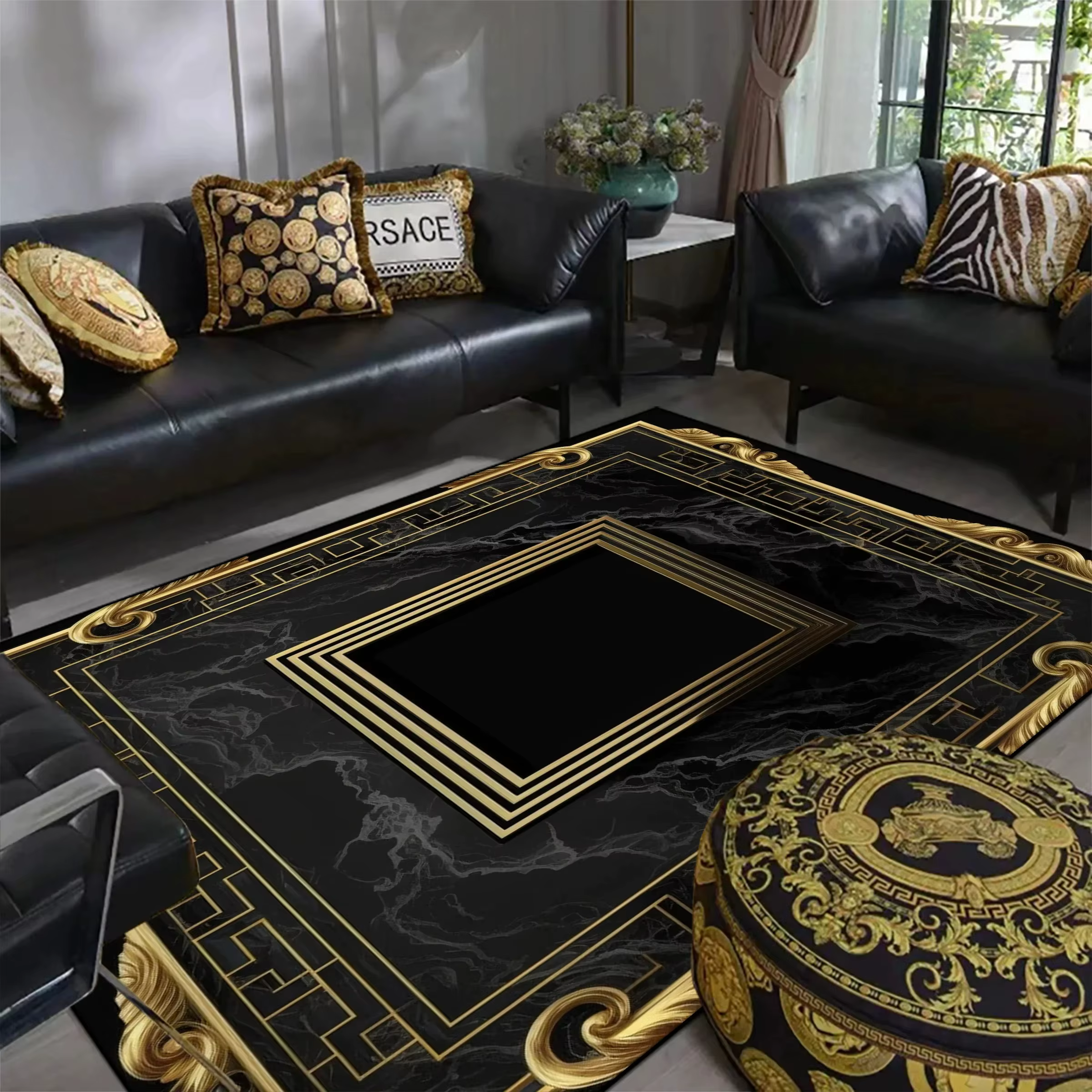 Tapis de luxe en marbre noir et or, Style européen, pour salon, chambre à coucher, bureau, Table bas