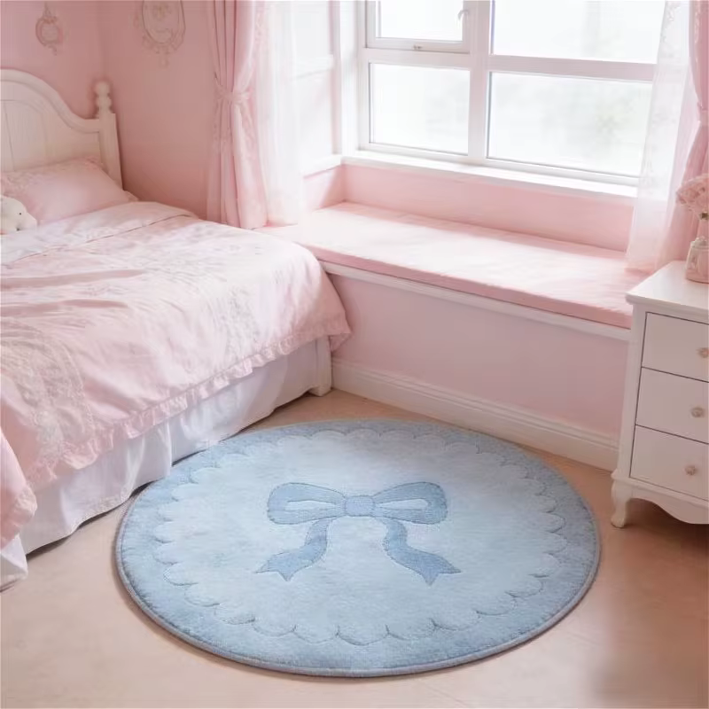 Tapis rond imprimé nœud rose Kawaii, tapis doux antidérapant, style Coquette, tapis de sol pour cham