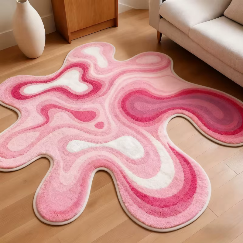 Tapis de forme irrégulière pour chambre à coucher, dégradé de couleur, décoration de salon, en peluc