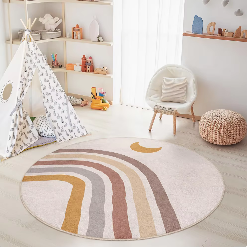 Tapis rond pour chambre d'enfants, mignon, thème géométrique, nuage arc-en-ciel, antidérapant, doux,