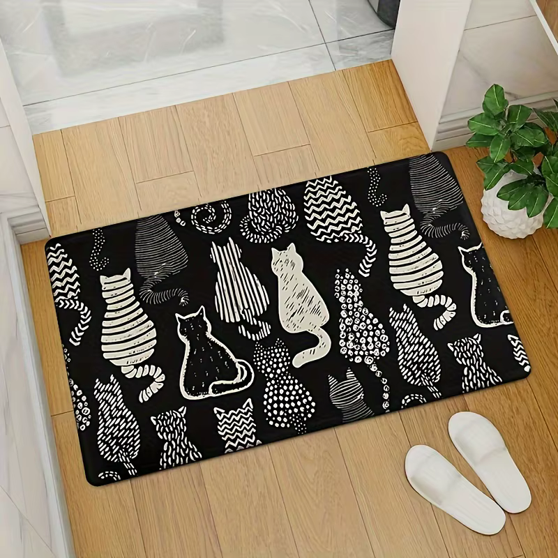 Tapis à motif de chat de dessin animé, décoration de la maison, antidérapant, pour cuisine, entrée,