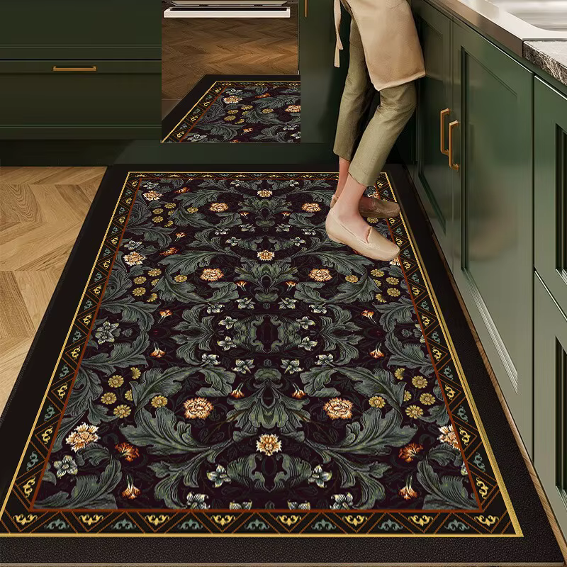 Tapis de cuisine en PVC imperméable, style rétro américain, décoration de la maison, tapis à carreau
