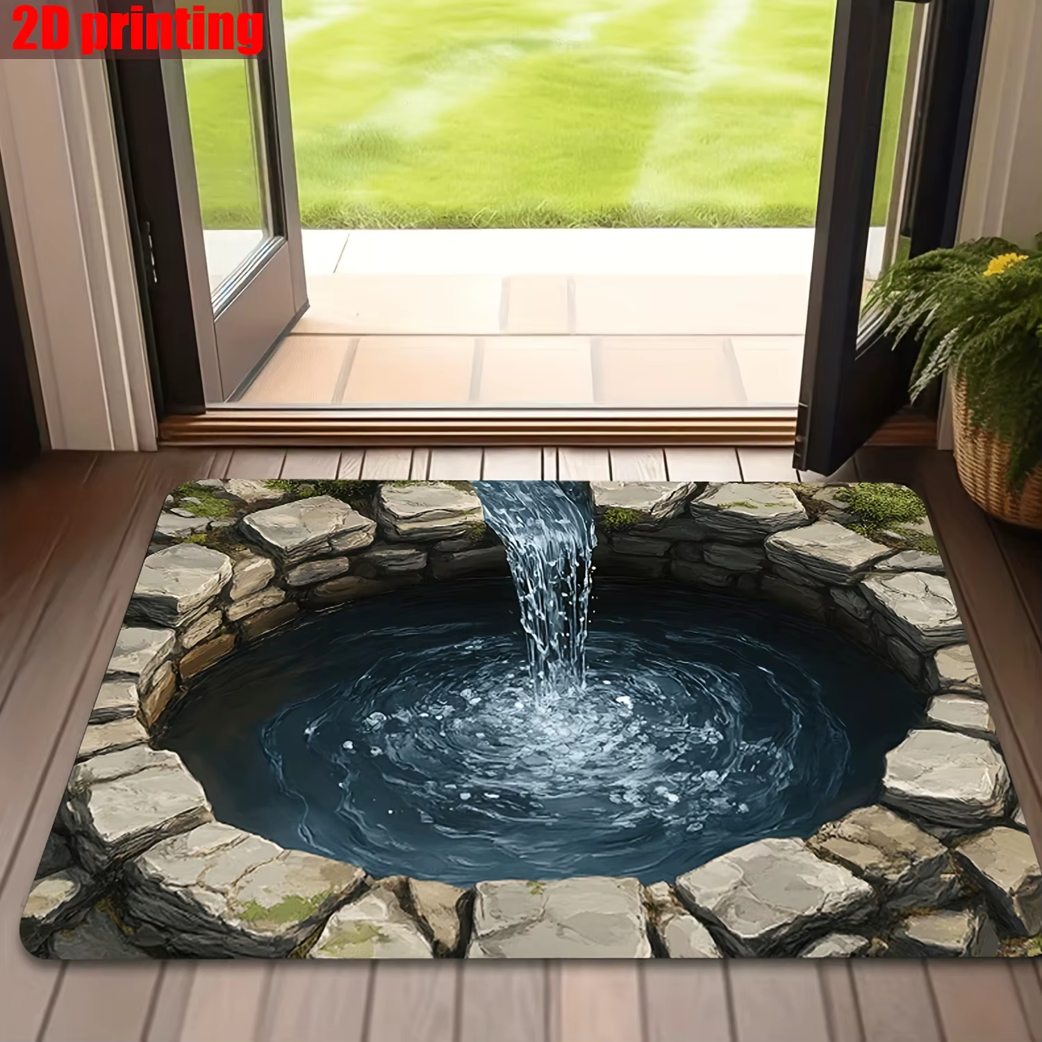 Tapis de porte tour d'eau fantaisie 3D, tapis de sol antidérapant, adapté au salon, à la chambre à c