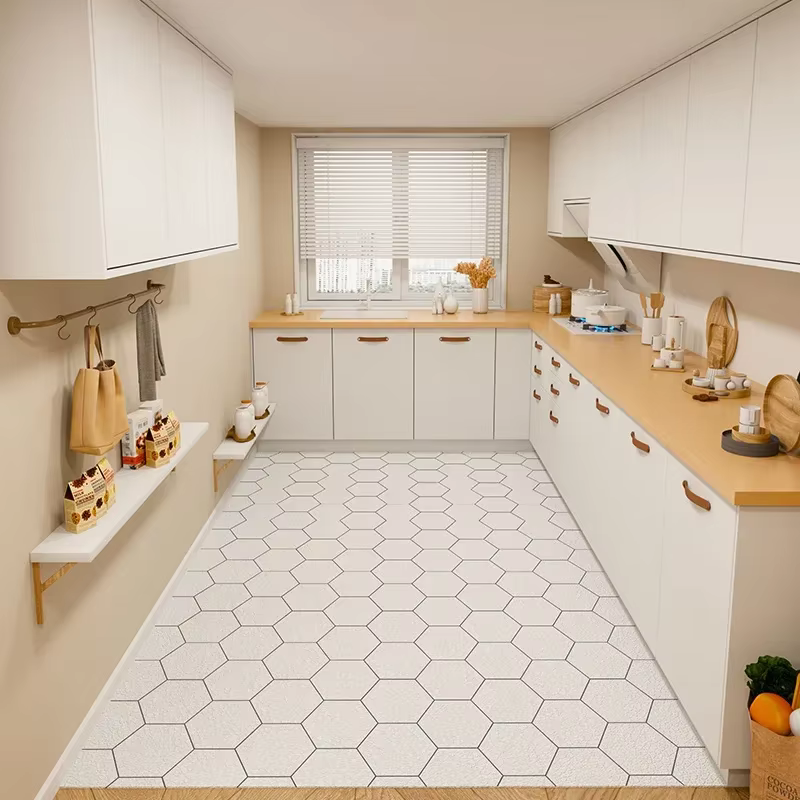 Tapis de sol de cuisine en vinyle, en cuir Pvc, imperméable, résistant à l'huile, grand tapis, décor