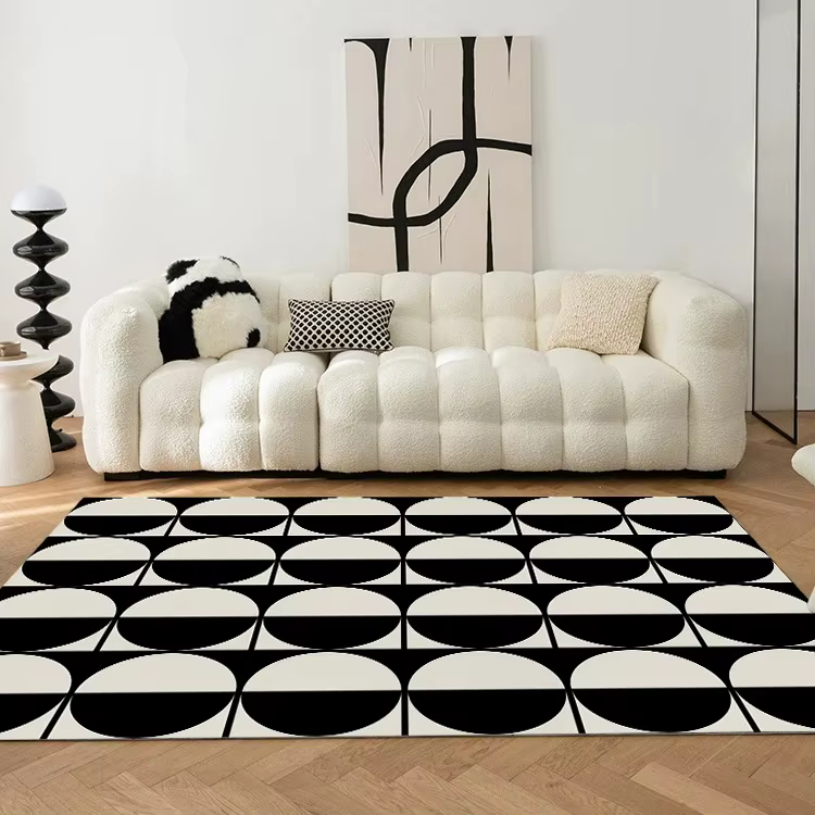 Tapis moelleux en damier noir et blanc, Style crème, pour salon, chambre de fille, tapis antidérapan