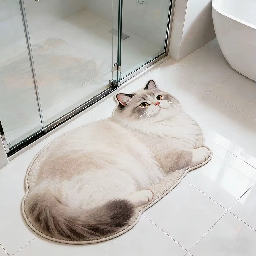 Tapis en peluche doux et moelleux pour chambre à coucher, motif chat mignon, tapis de sol pour porte
