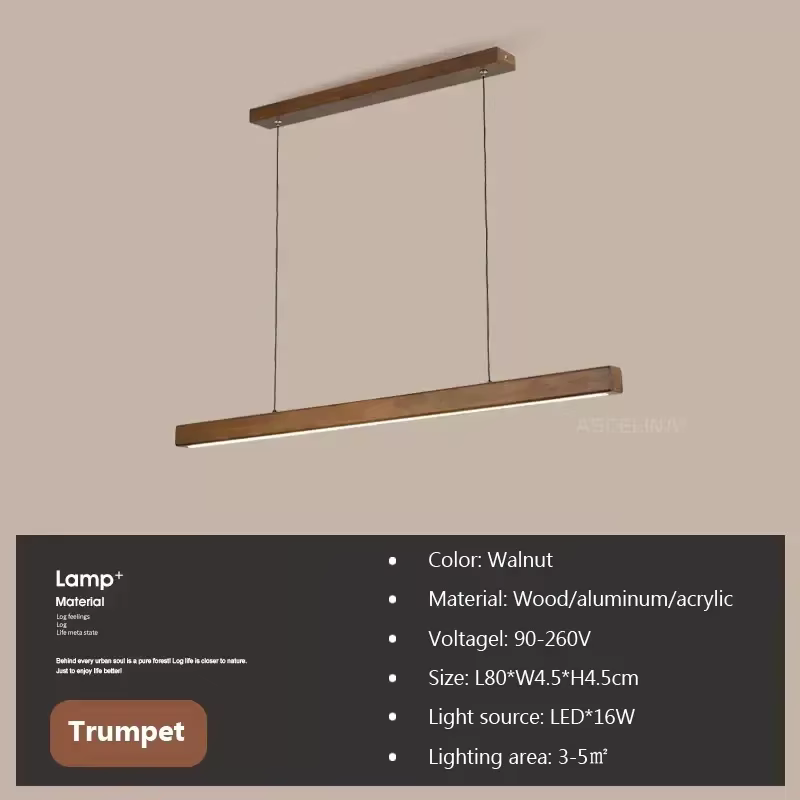Lampe LED suspendue en bois au design nordique, longue bande, luminaire décoratif d'intérieur, idéal