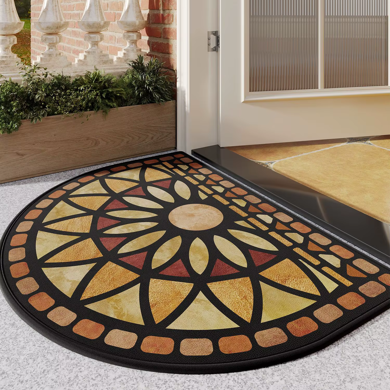 Tapis de porte demi-ronds, tapis de bienvenue robuste pour porte d'entrée avec support en caoutchouc