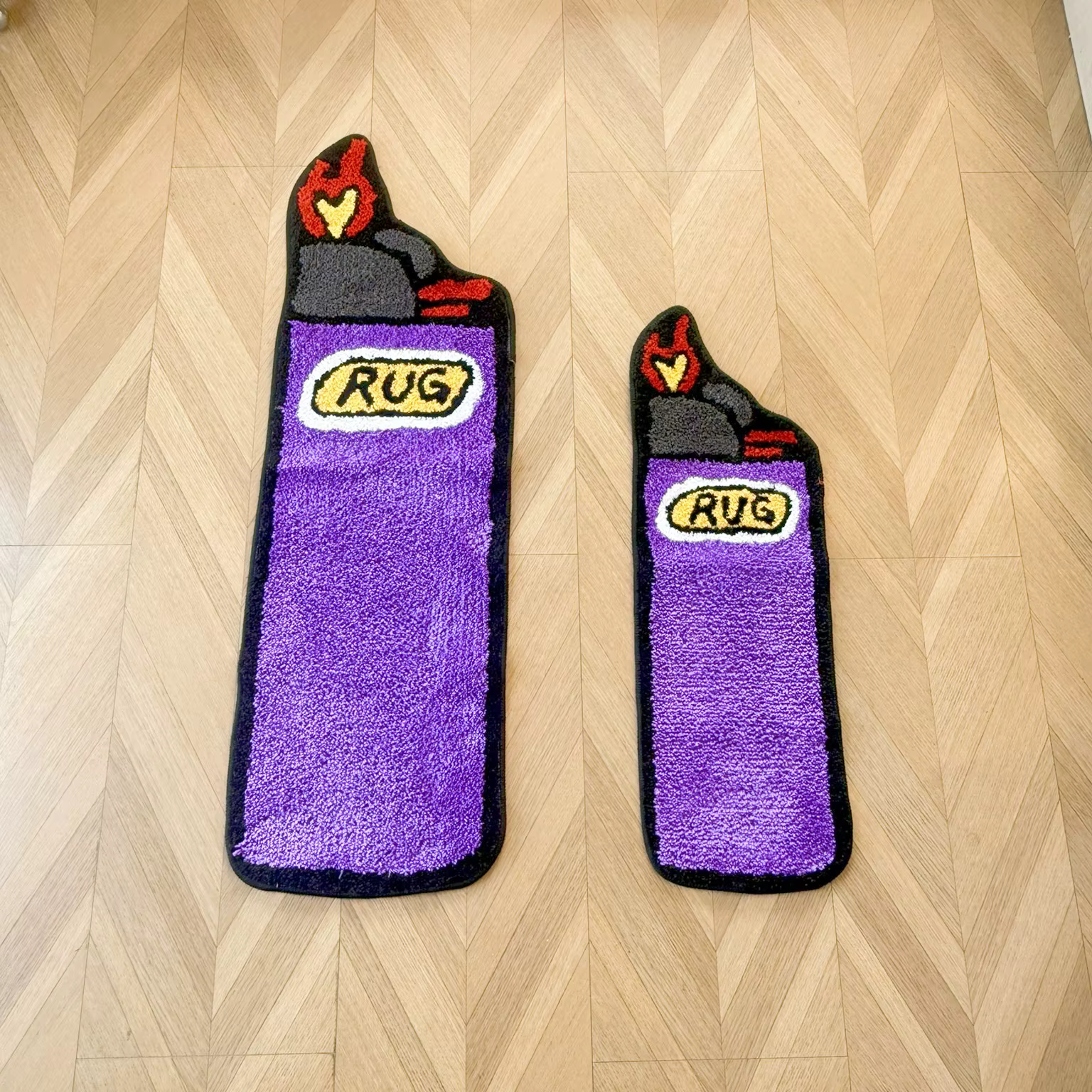Ensemble de tapis touffetés en forme de briquet violet, 2 tailles, esthétique, doux, moelleux, antid