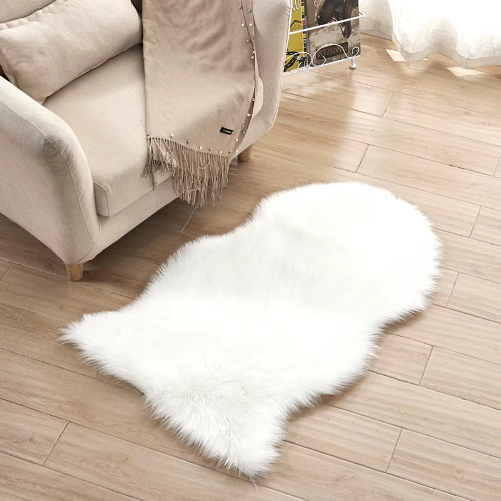 Tapis en fausse fourrure imitation laine lavable antidérapant à poils longs, protection de sol, tapi