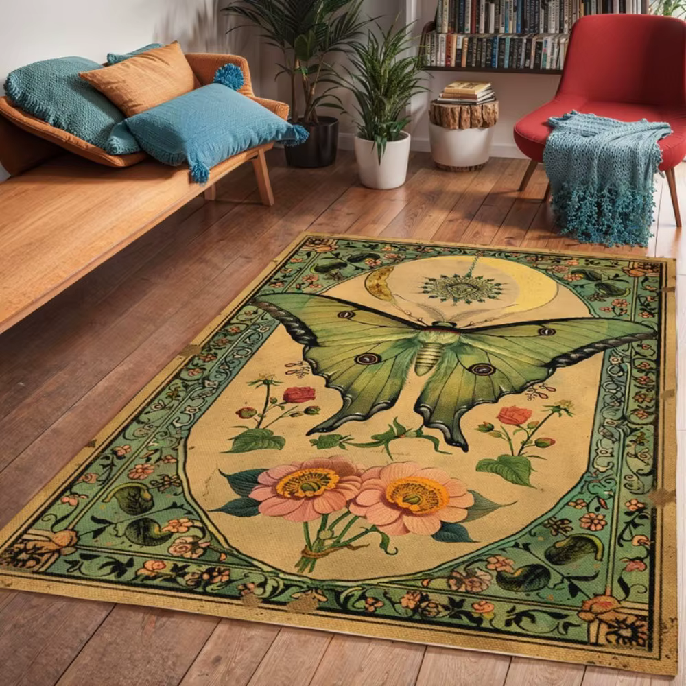 Tapis rétro français plante papillon renard fleur, Anti-salissure et résistant à l'usure, tapis de c