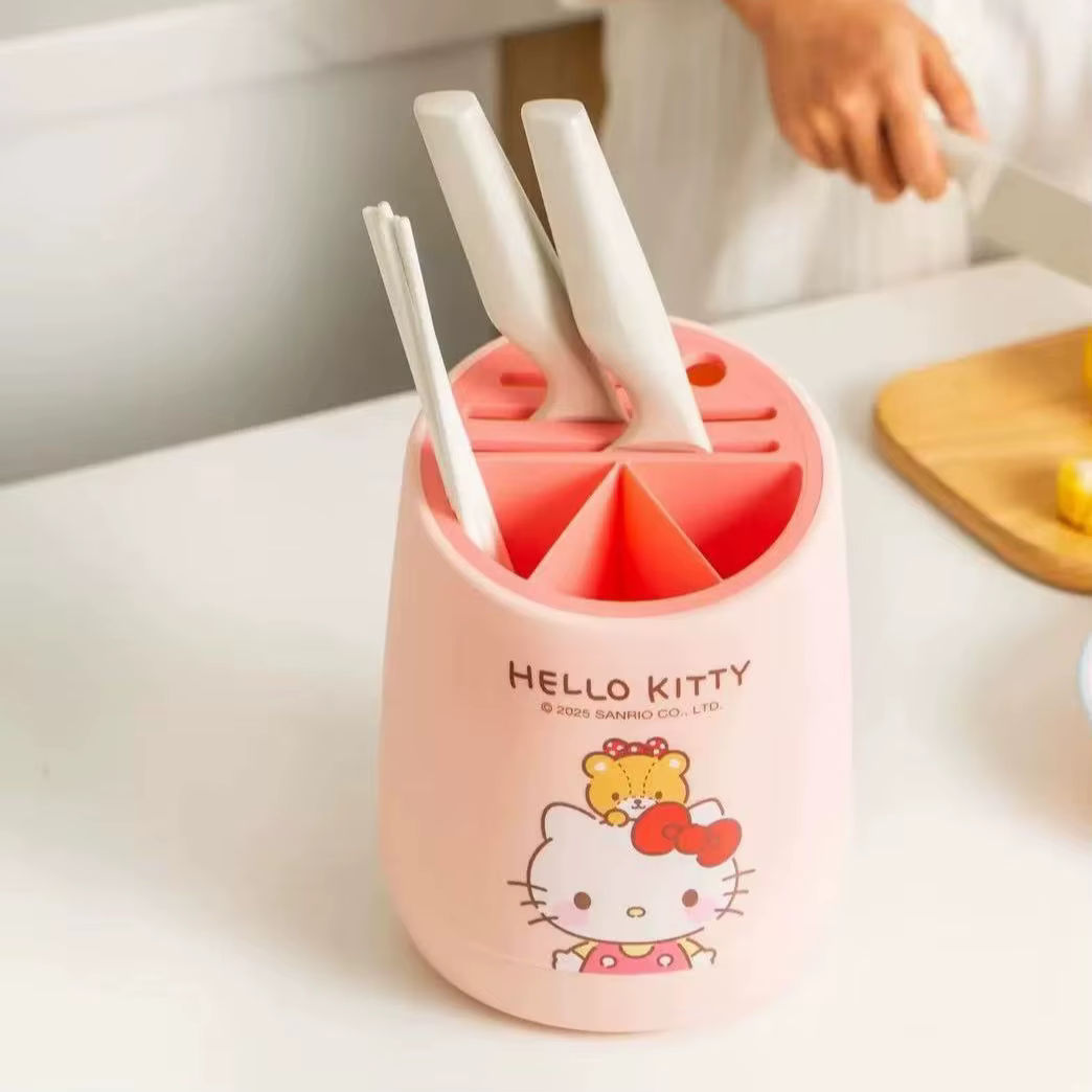 Support de rangement pour couteaux de cuisine Hello Kitty, avec porte-baguettes intégré et égouttoir