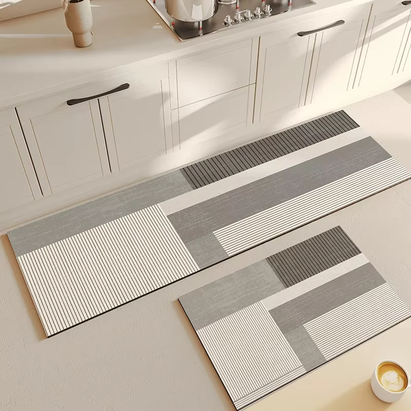 Tapis de Cuisine Beige en Polymère PVC, Imperméable, Solide, Longue Bande, en Cuir, Résistant à l'Hu