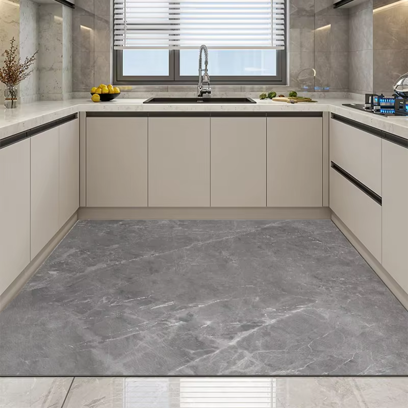Tapis de sol en marbre de cuisine, antidérapant, imperméable, résistant à l'huile, facile à nettoyer