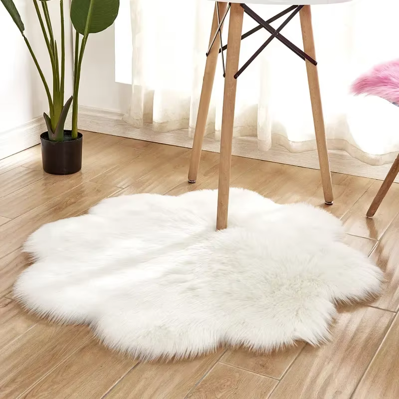 Tapis moderne antidérapant en fausse fourrure douce pour salon d'intérieur, 90x90cm, en peau de mout