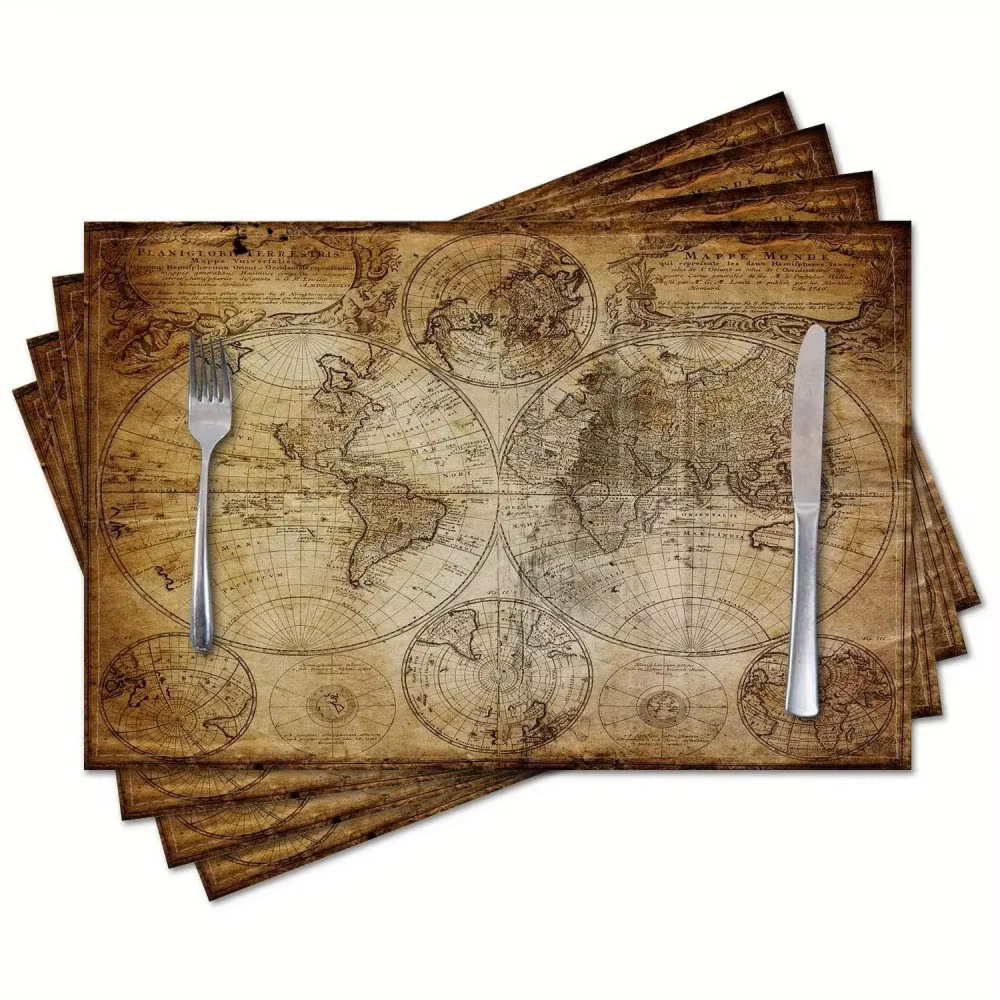 VIKAMA – napperon carte du monde nautique Vintage, ensemble de quatre tapis de Table résistants à la