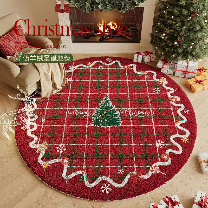 Tapis de noël rond antidérapant pour salon et chambre à coucher, décoration d'arbre de noël dans la