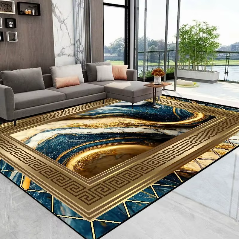 Tapis de salon luxueux dorés élégants, tapis de sol à grande échelle pour côté canapé, améliore votr