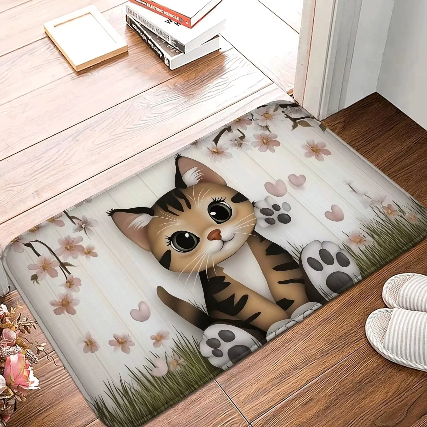 Paillasson chaton doux et confortable, tapis de bienvenue mignon pour chambre à coucher, entrée, sal